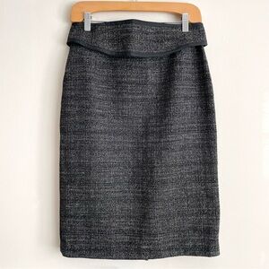 Max Mara Tweed Belted Wool Linen Blend Pencil Skirt Charcoal